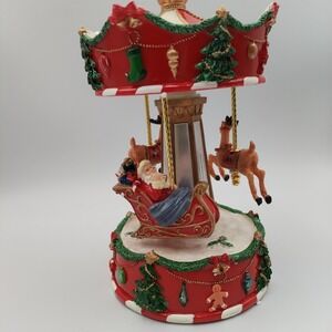 Raz Imports Animated Musical Santa's Sleigh Carousel 8.5 Santa Is Coming To Town